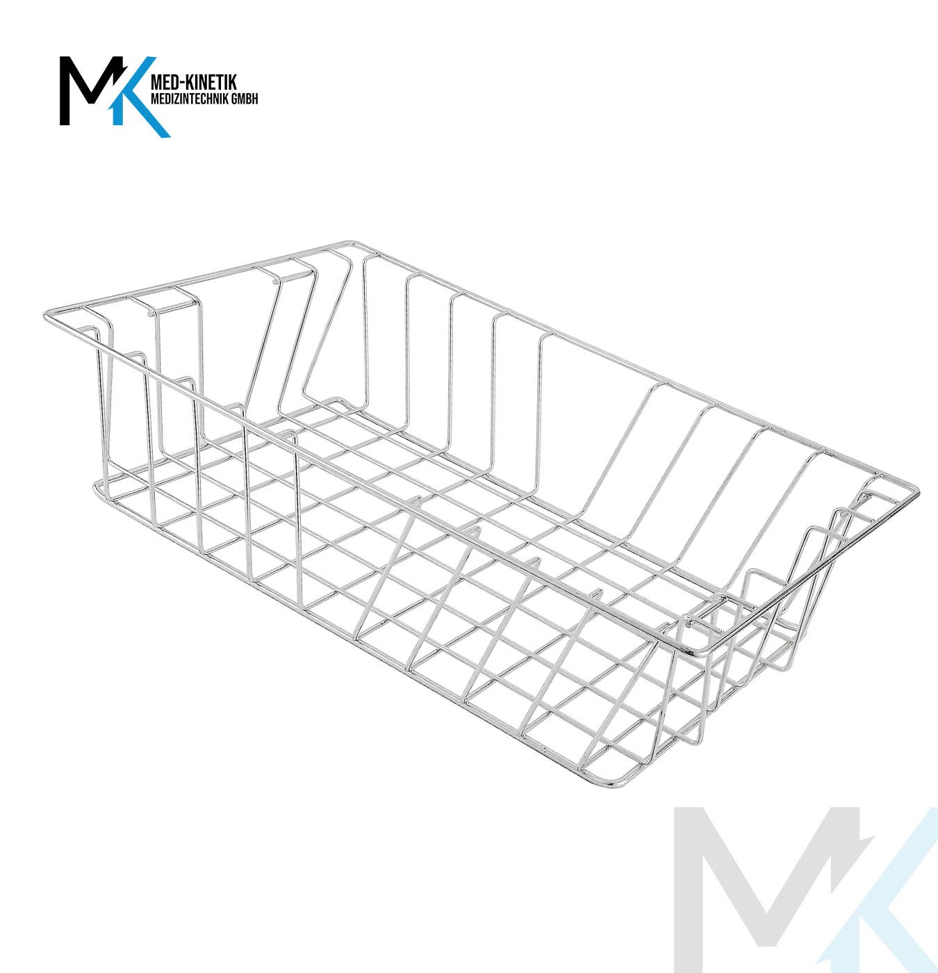 SPRI stainless steel sterilization basket for surgical instruments, stackable and nestable, medical tray system compatible.