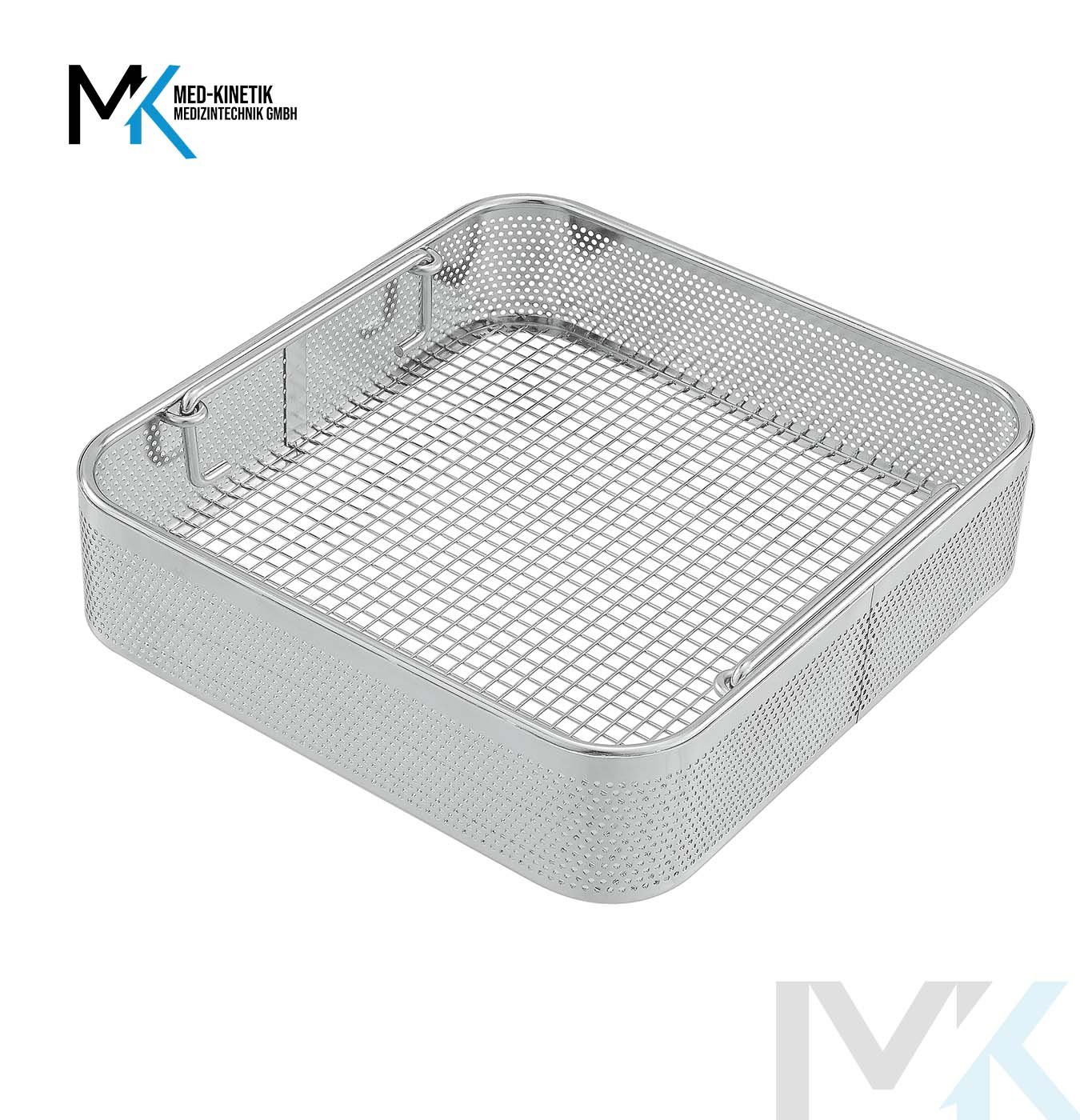 Flat base medical basket made of stainless steel from a trusted supplier in Germany for safe instrument handling