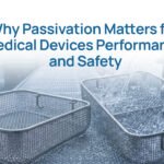passivation medical devices process showing stainless steel surgical baskets with water cleaning for corrosion resistance and safety