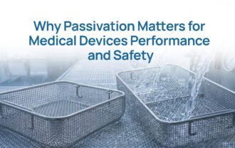 passivation medical devices process showing stainless steel surgical baskets with water cleaning for corrosion resistance and safety
